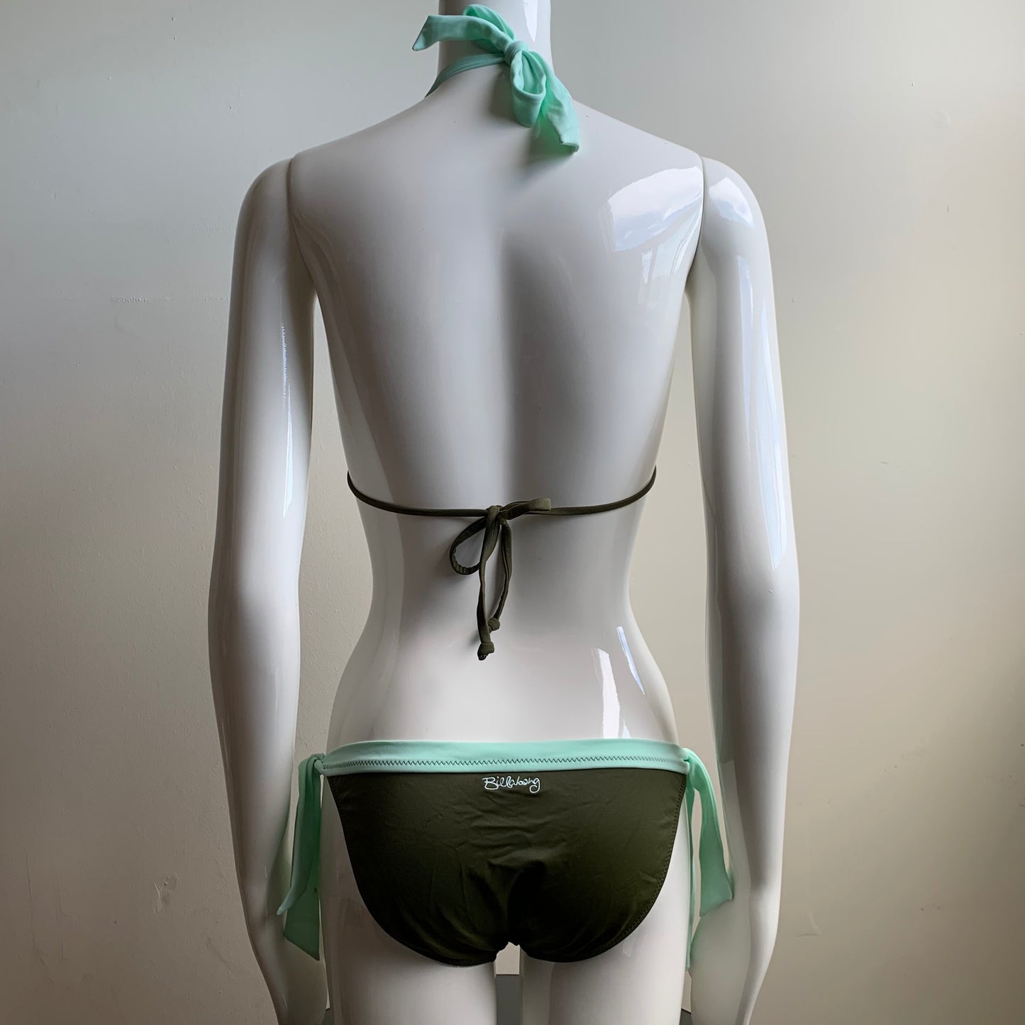 Billabong Bikini solid olive & mint green halter top swimsuit