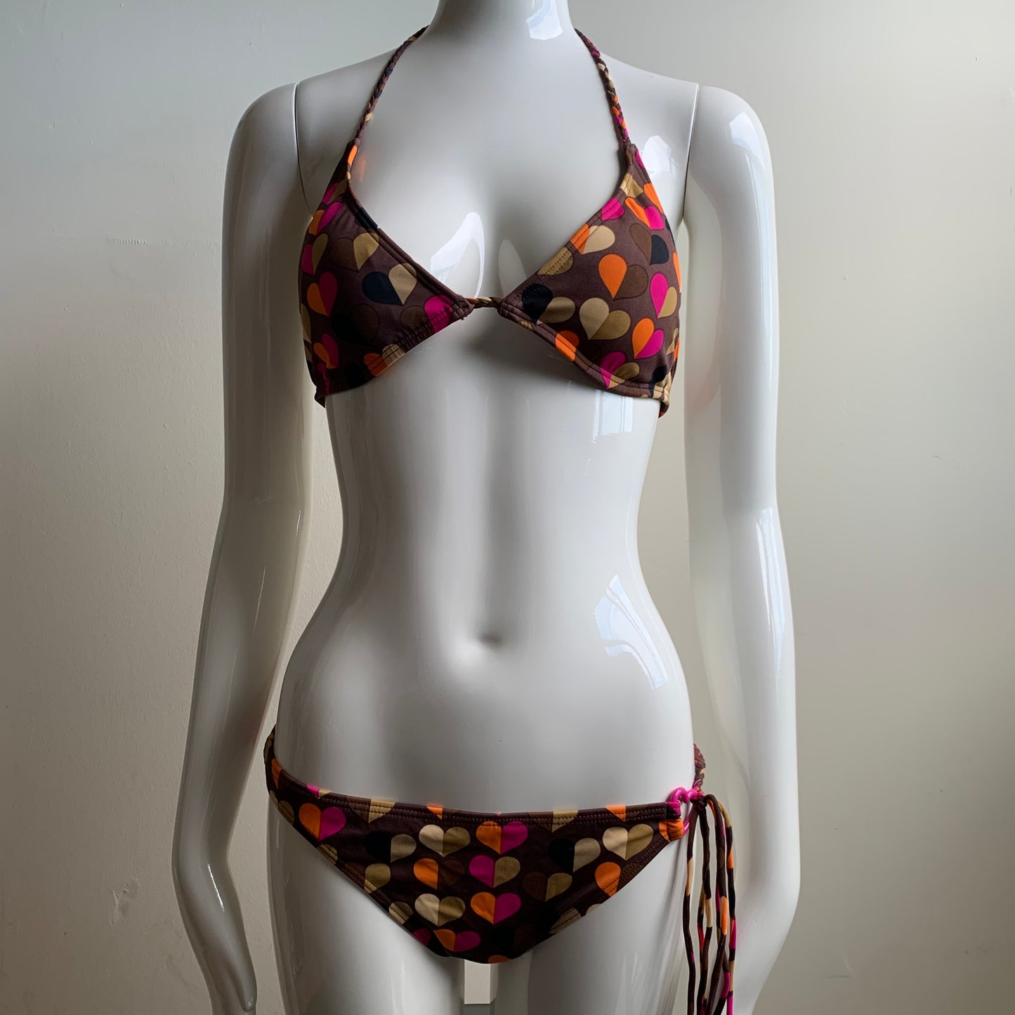 Billabong Bikinimsurf brown & orange hearts braided halter Swimsuit