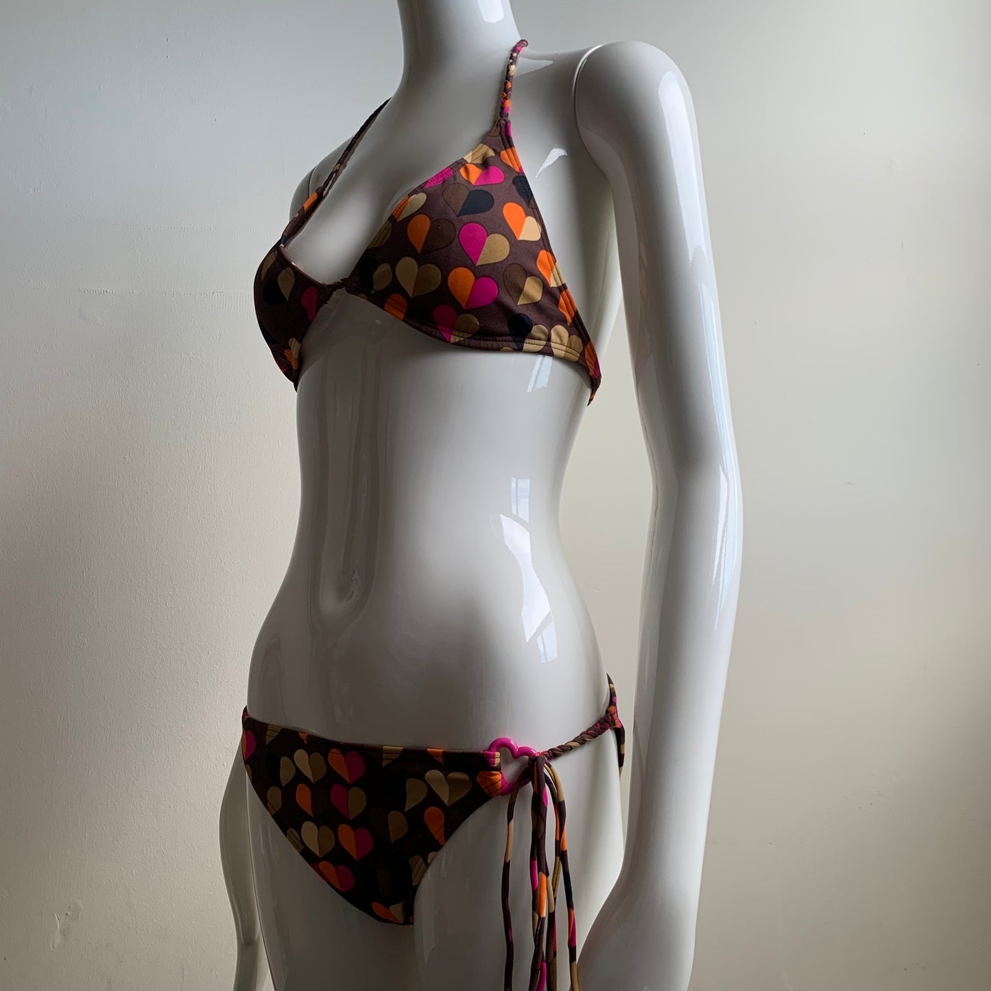 Billabong Bikinimsurf brown & orange hearts braided halter Swimsuit