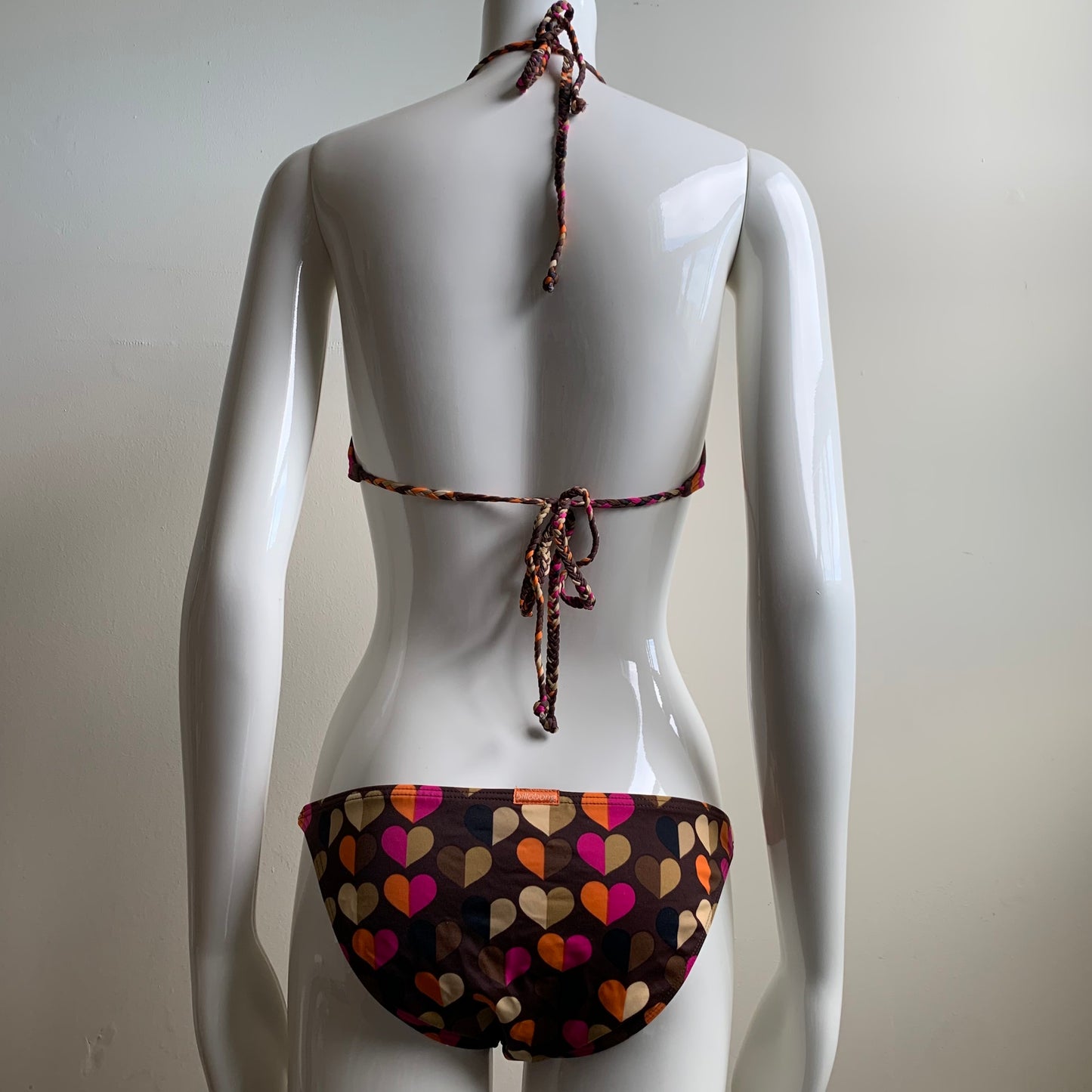 Billabong Bikinimsurf brown & orange hearts braided halter Swimsuit