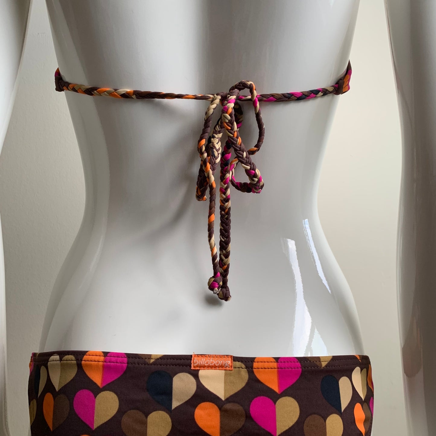 Billabong Bikinimsurf brown & orange hearts braided halter Swimsuit