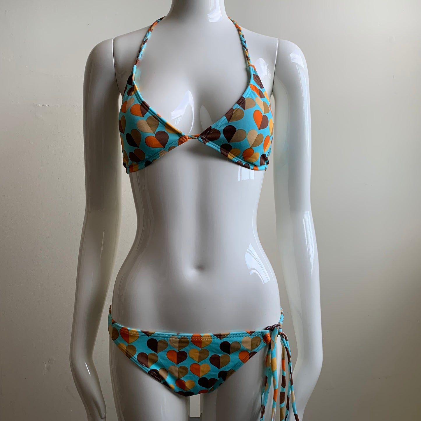 Billabong Bikini surf aqua blue heart braided halter swimsuit