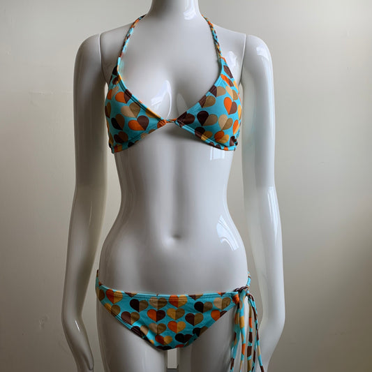 Billabong Bikini surf aqua blue heart braided halter swimsuit