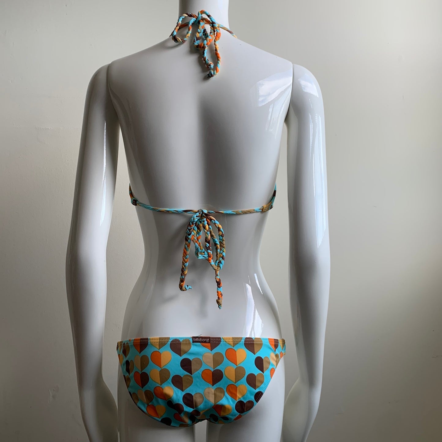 Billabong Bikini surf aqua blue heart braided halter swimsuit