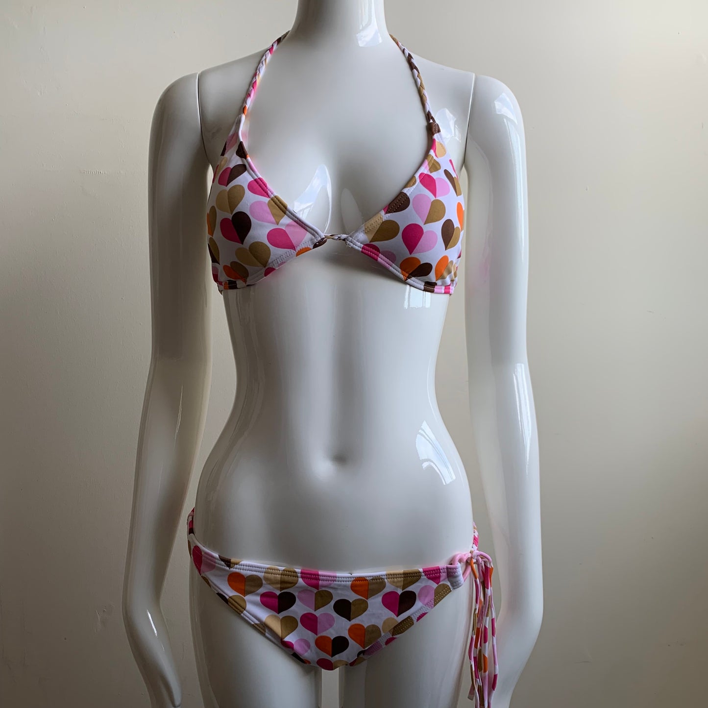 Billabong Bikini surf white & pink heart braided halter swimsuit