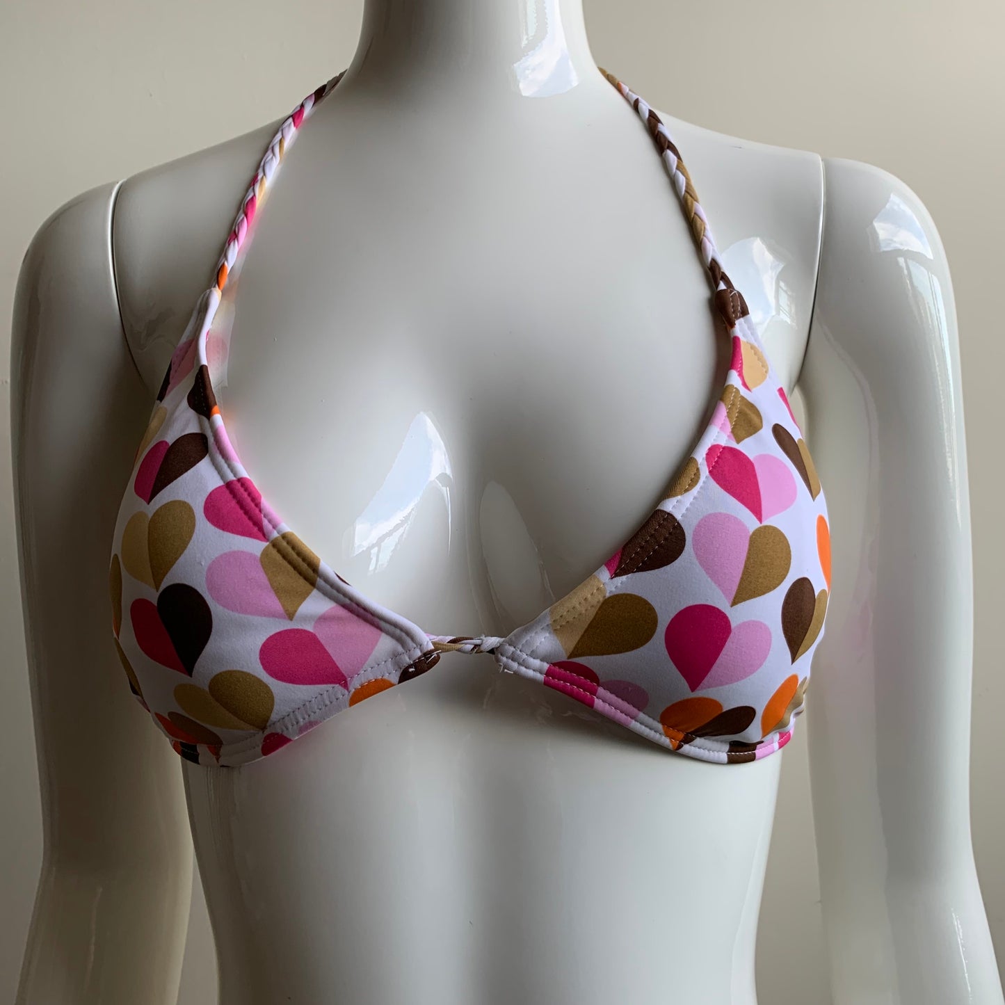 Billabong Bikini surf white & pink heart braided halter swimsuit