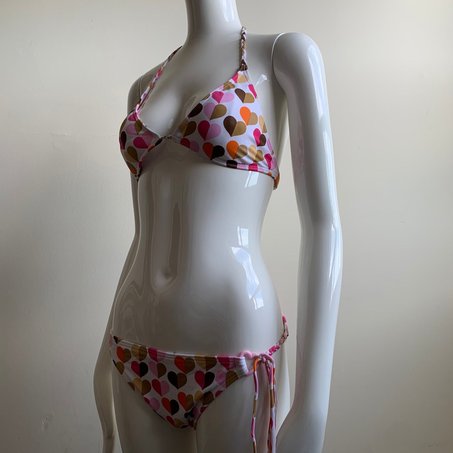 Billabong Bikini surf white & pink heart braided halter swimsuit
