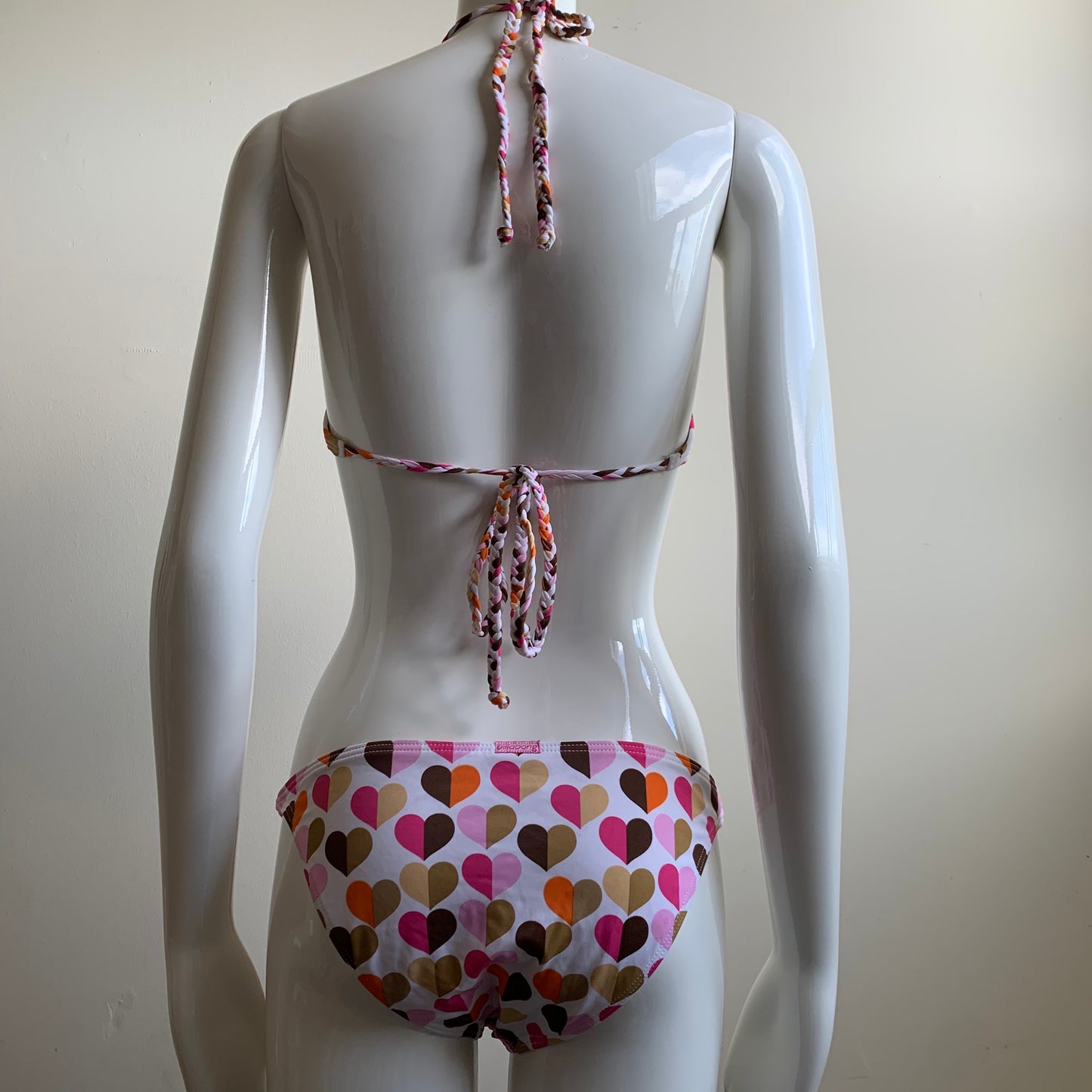 Billabong Bikini surf white & pink heart braided halter swimsuit