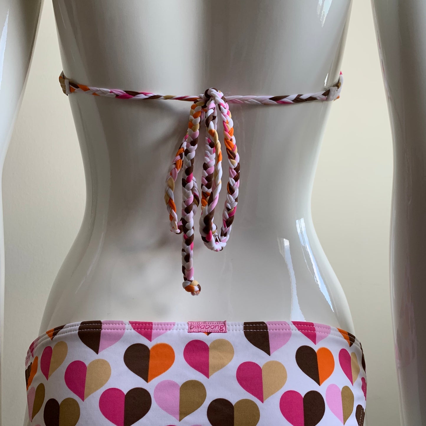 Billabong Bikini surf white & pink heart braided halter swimsuit