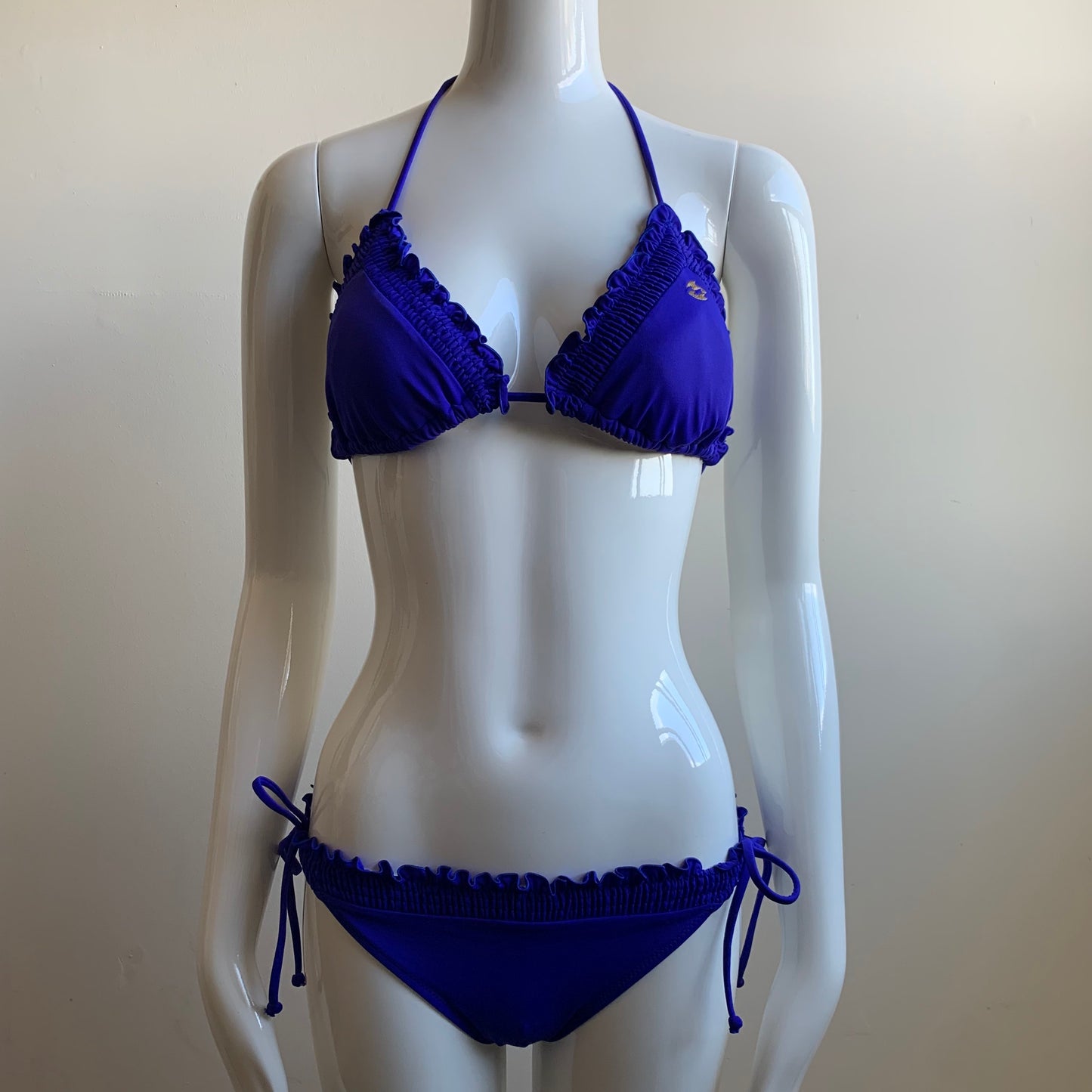 billabong bikini solid deep blue ruffle top swimsuit