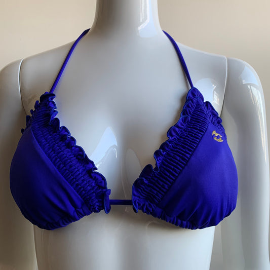 billabong bikini solid deep blue ruffle top swimsuit