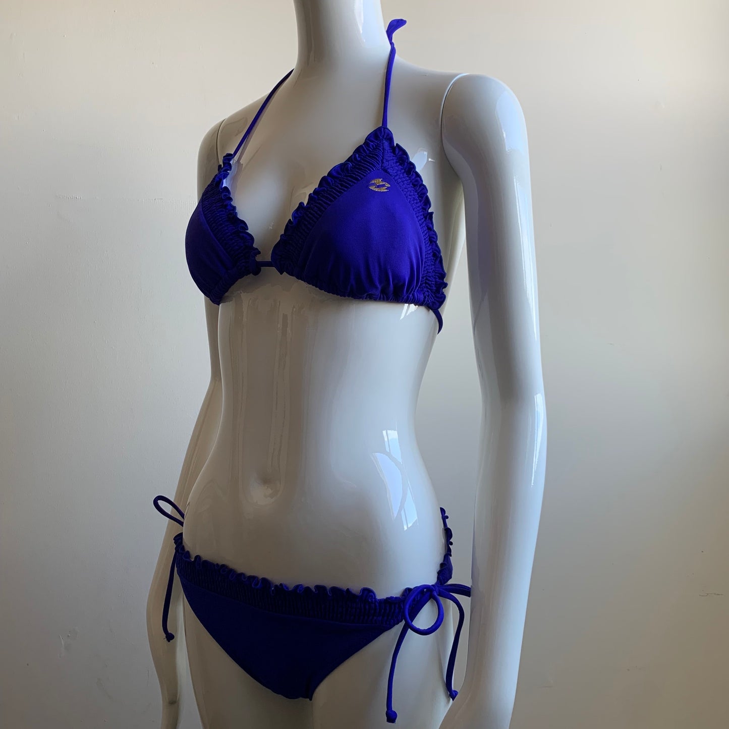 billabong bikini solid deep blue ruffle top swimsuit