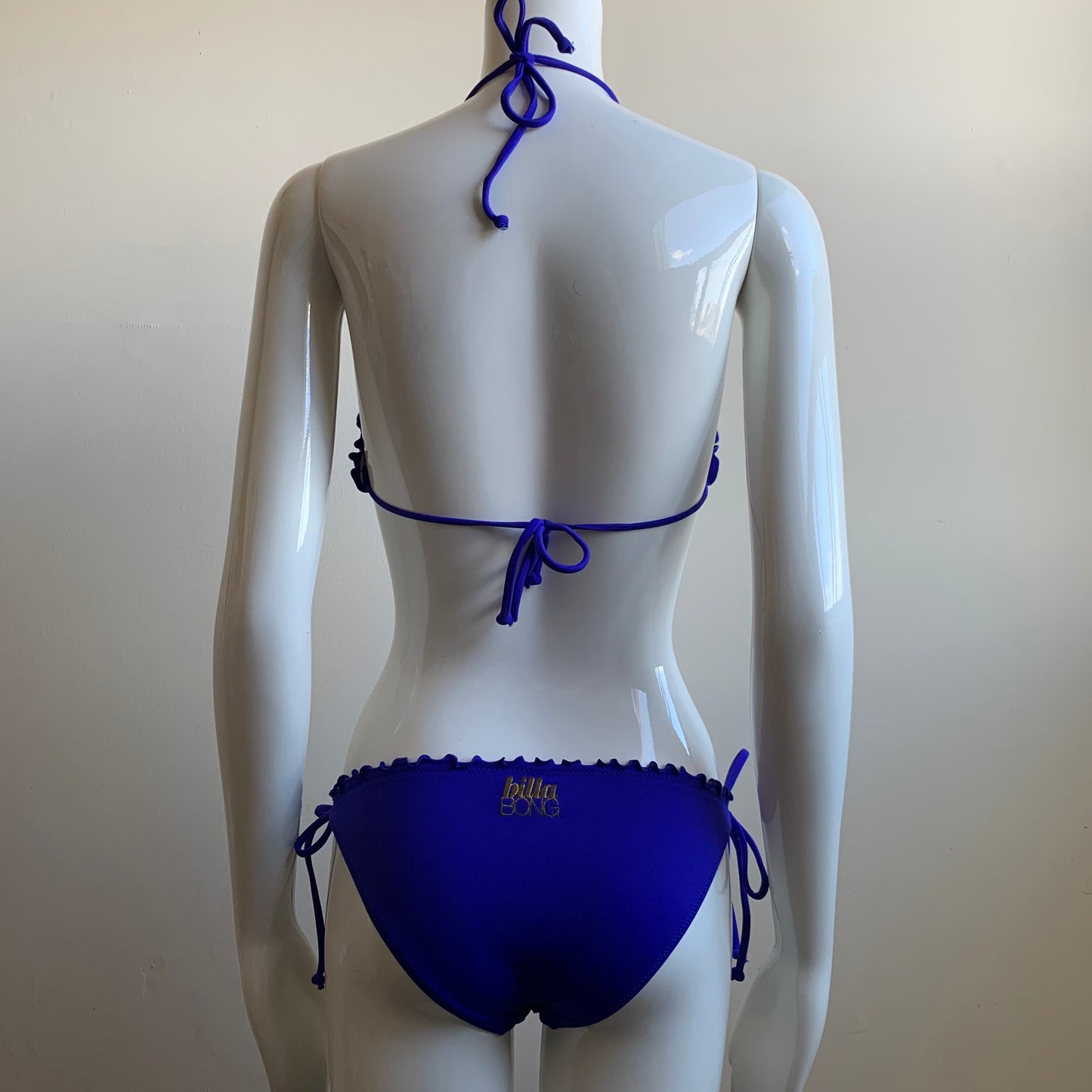 billabong bikini solid deep blue ruffle top swimsuit