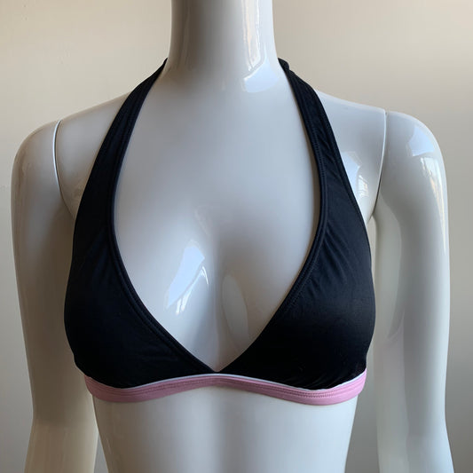 Billabong bikini top black & pink piping halter style medium