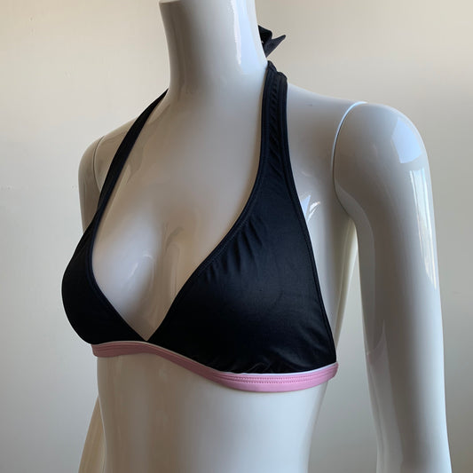 Billabong bikini top black & pink piping halter style medium