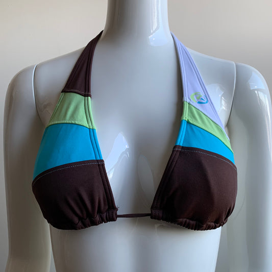 Rip Curl brown blue lime color block halter top bikini