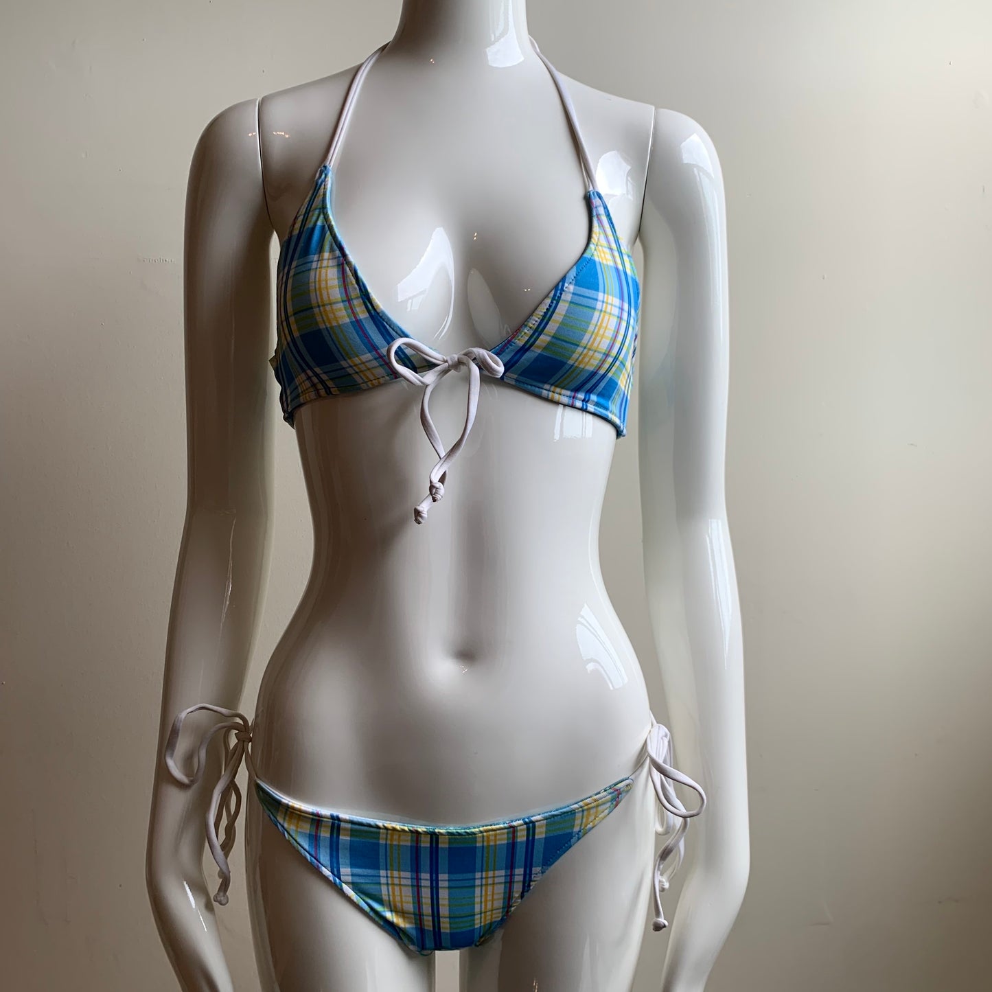 Aaron Chang blue wave reversible to plaid bikini