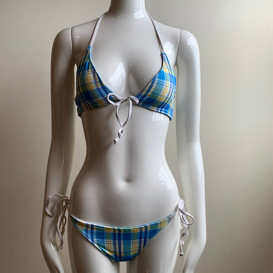 Aaron Chang blue wave reversible to plaid bikini