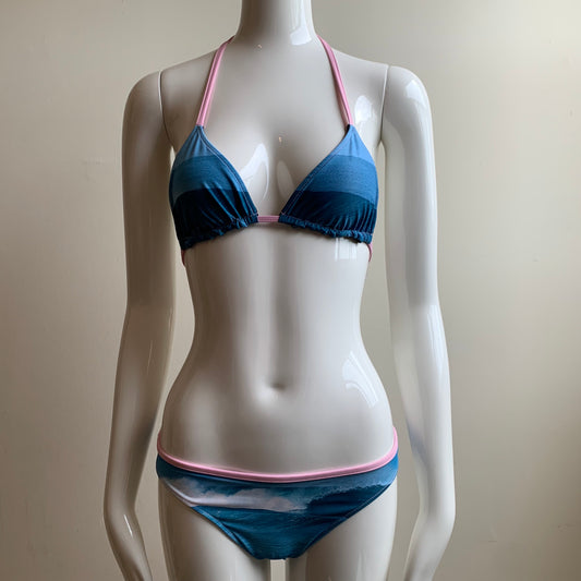Aaron Chang blue & pink wave reversible classic bottom bikini
