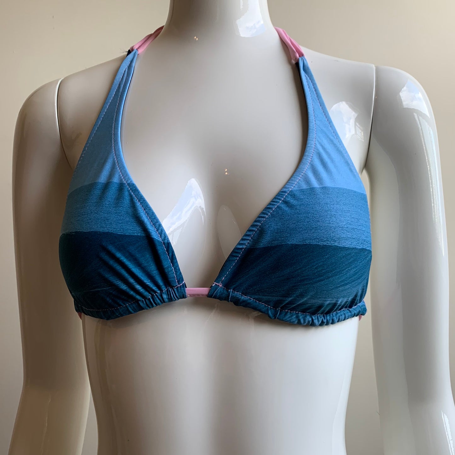 Aaron Chang blue reversible wave halter belted bikini