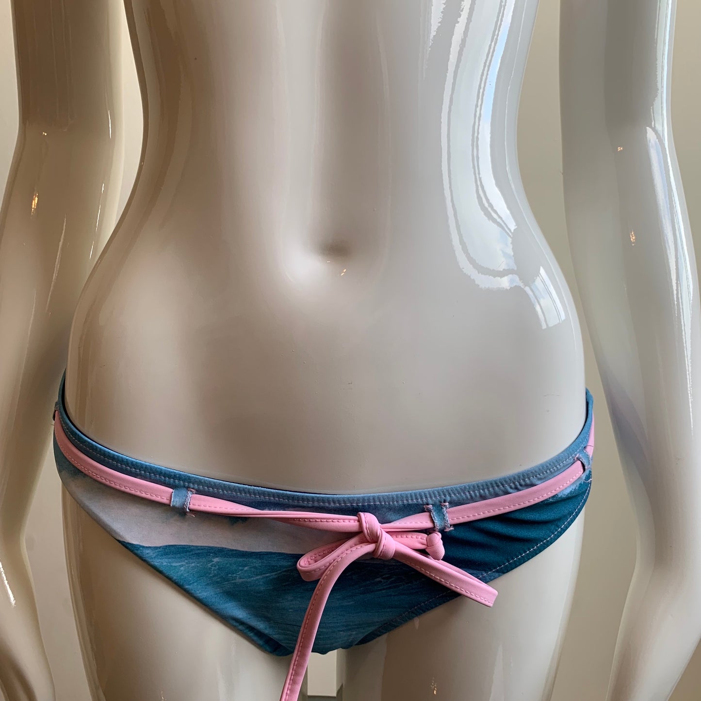 Aaron Chang blue reversible wave halter belted bikini