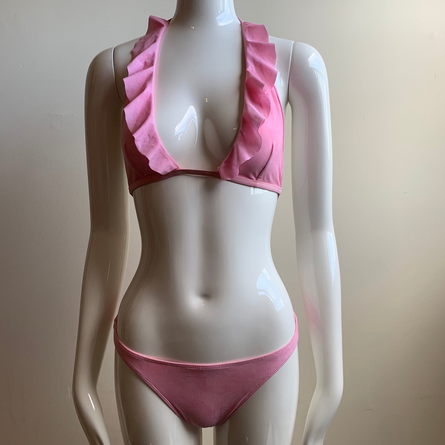Sauvage pink suede ruffle bikini