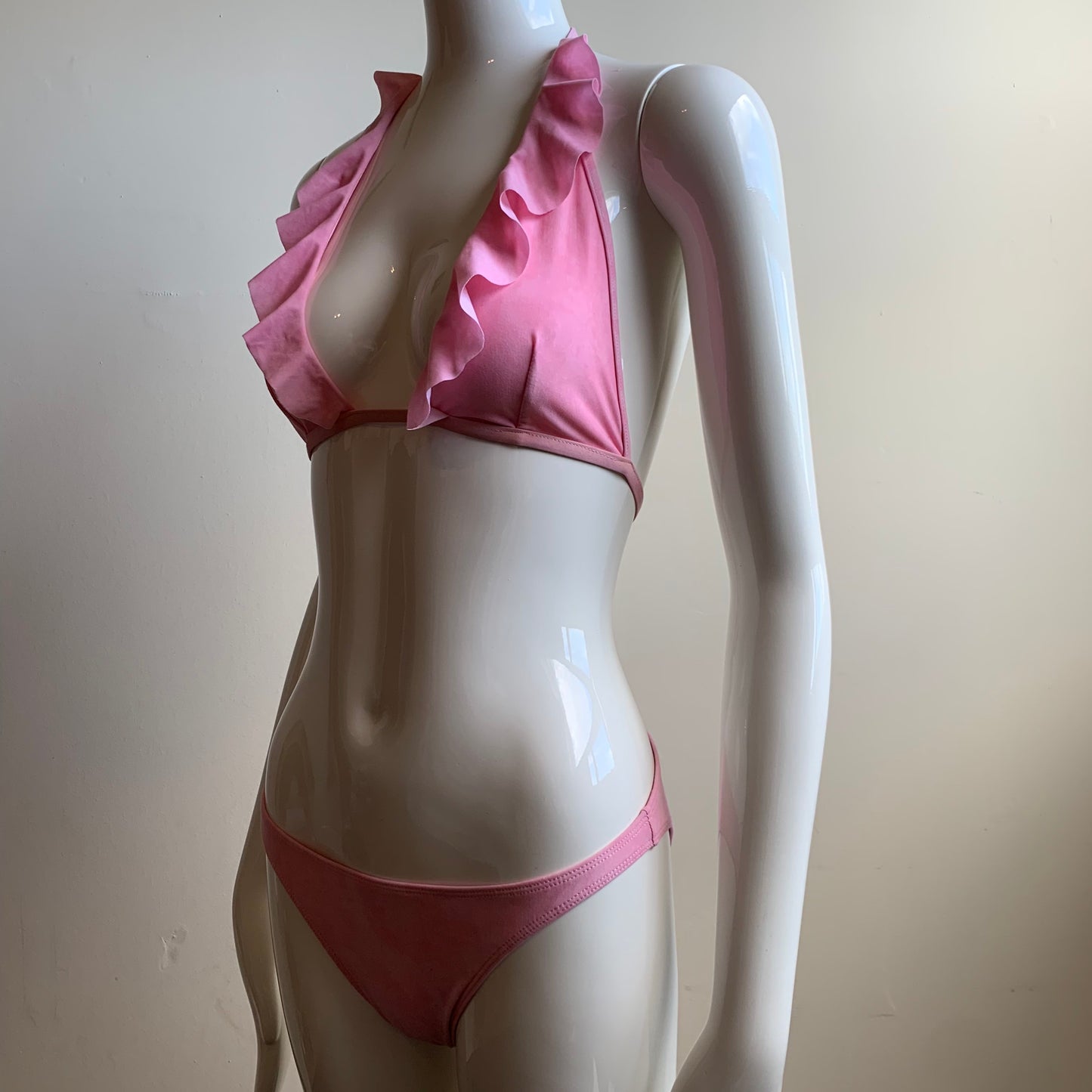 Sauvage pink suede ruffle bikini