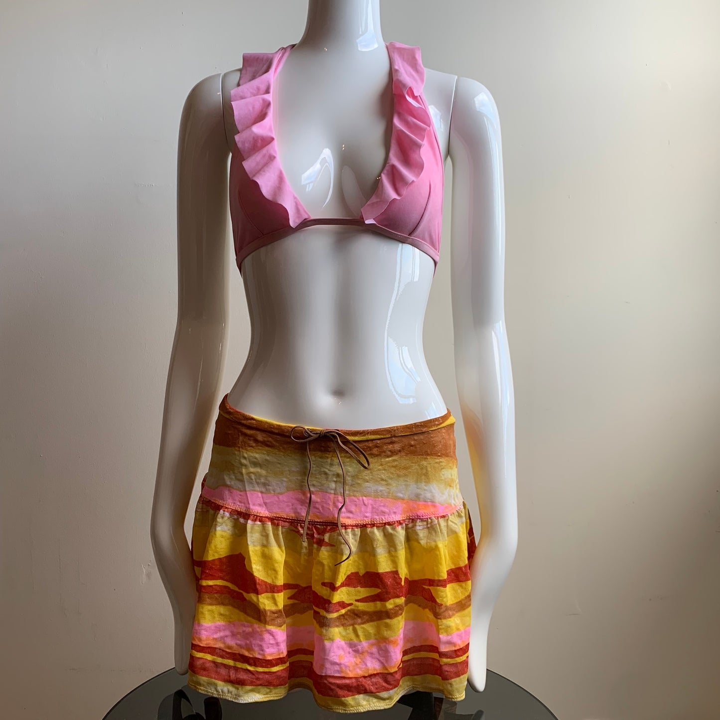 Sauvage california brown & pink pull on swim cover up skirt small