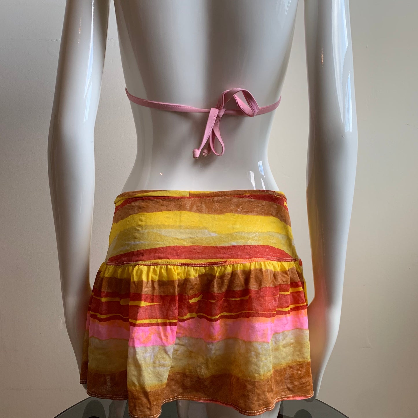 Sauvage california brown & pink pull on swim cover up skirt small