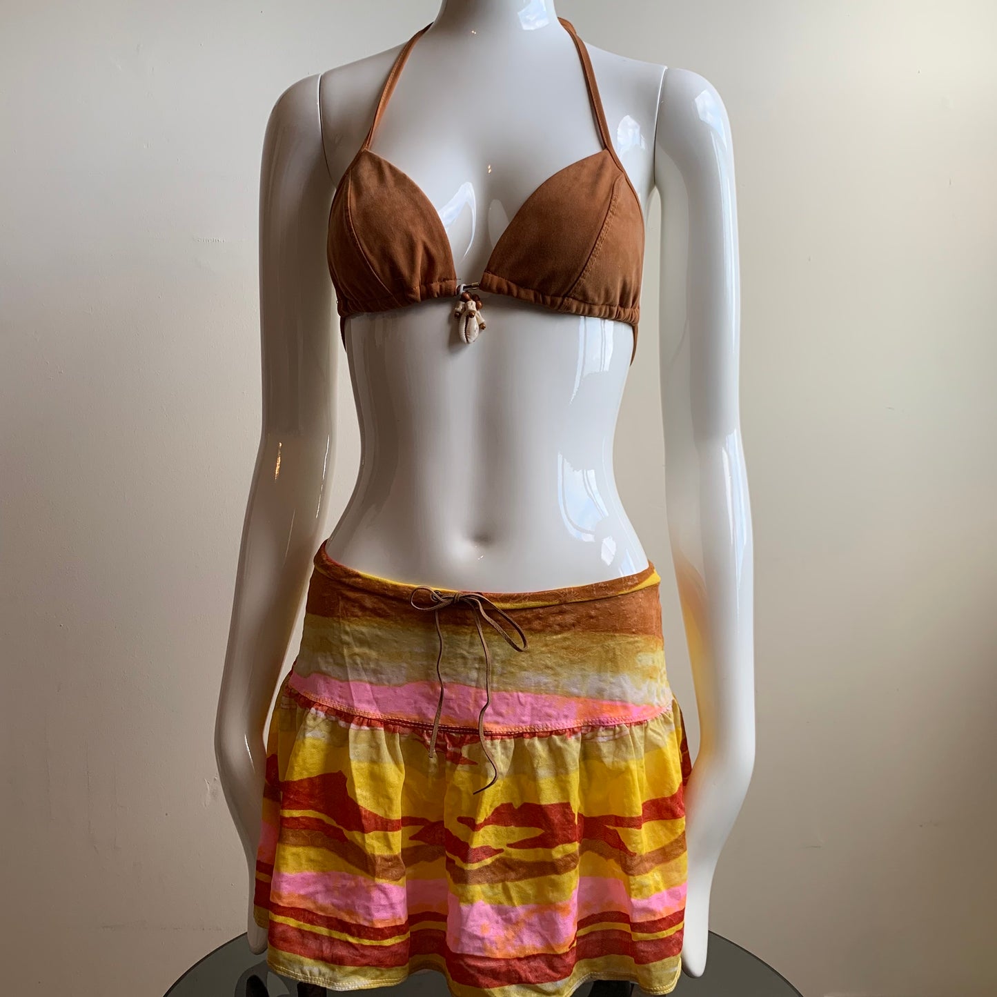 Sauvage california brown & pink pull on swim cover up skirt small