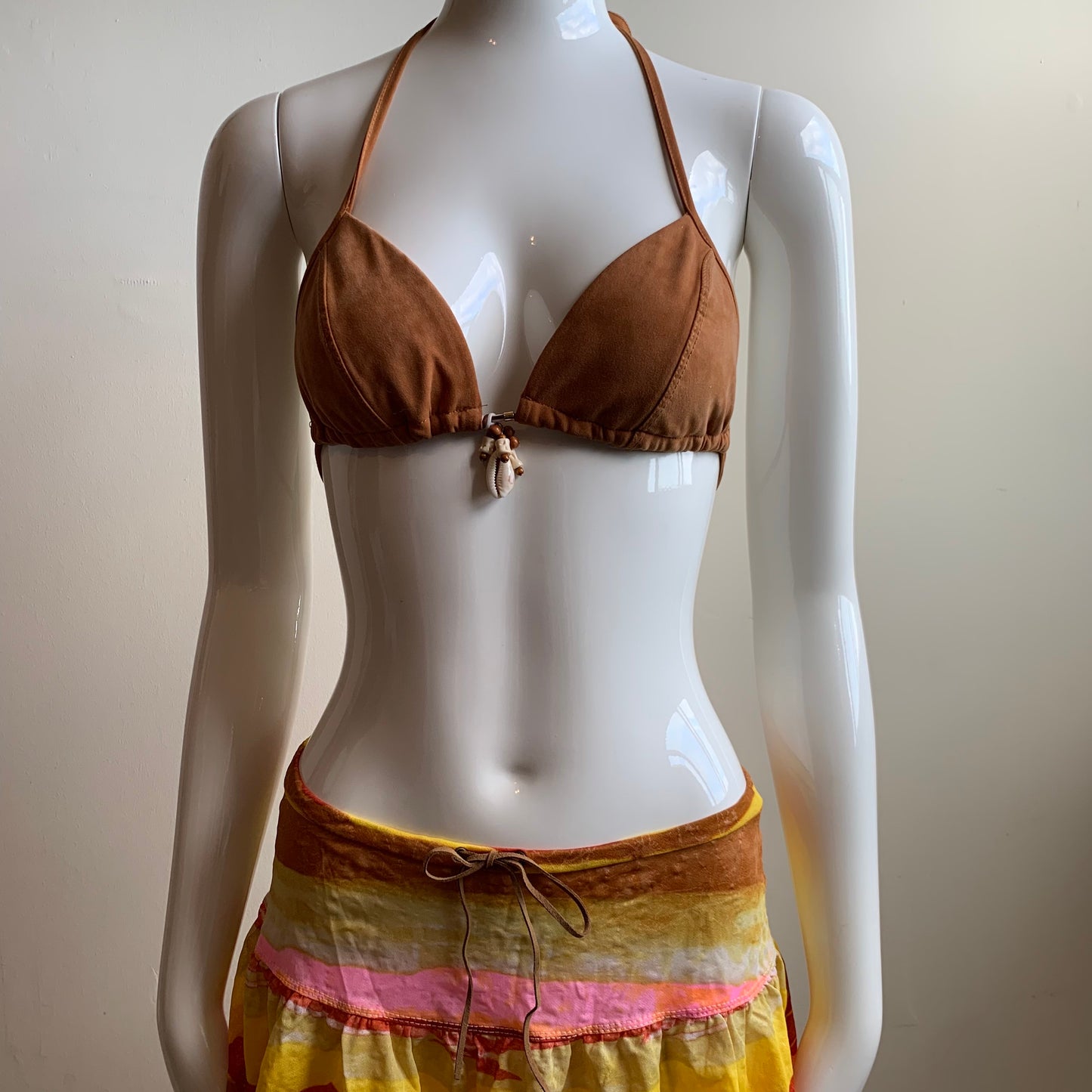 Sauvage california brown & pink pull on swim cover up skirt small