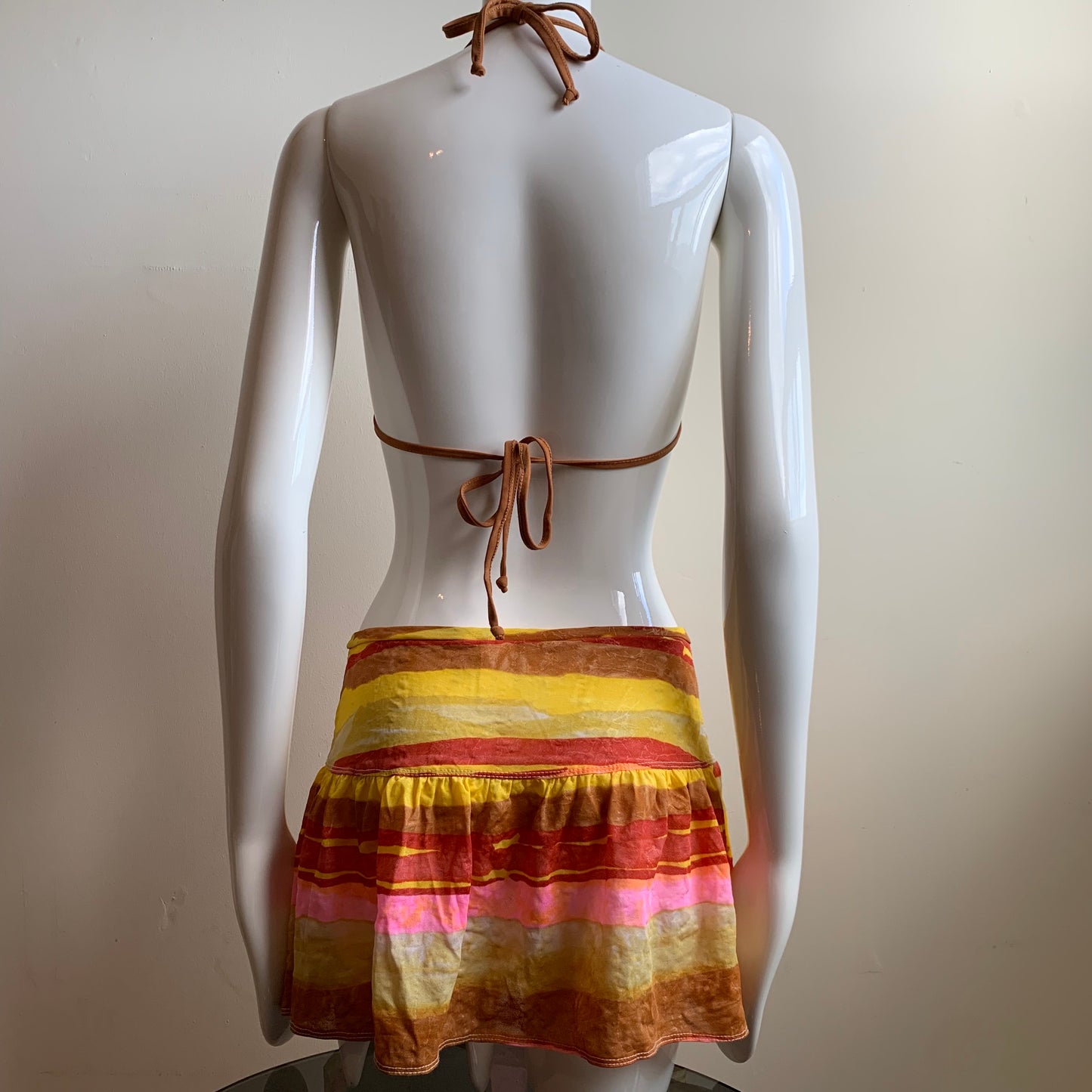 Sauvage california brown & pink pull on swim cover up skirt small