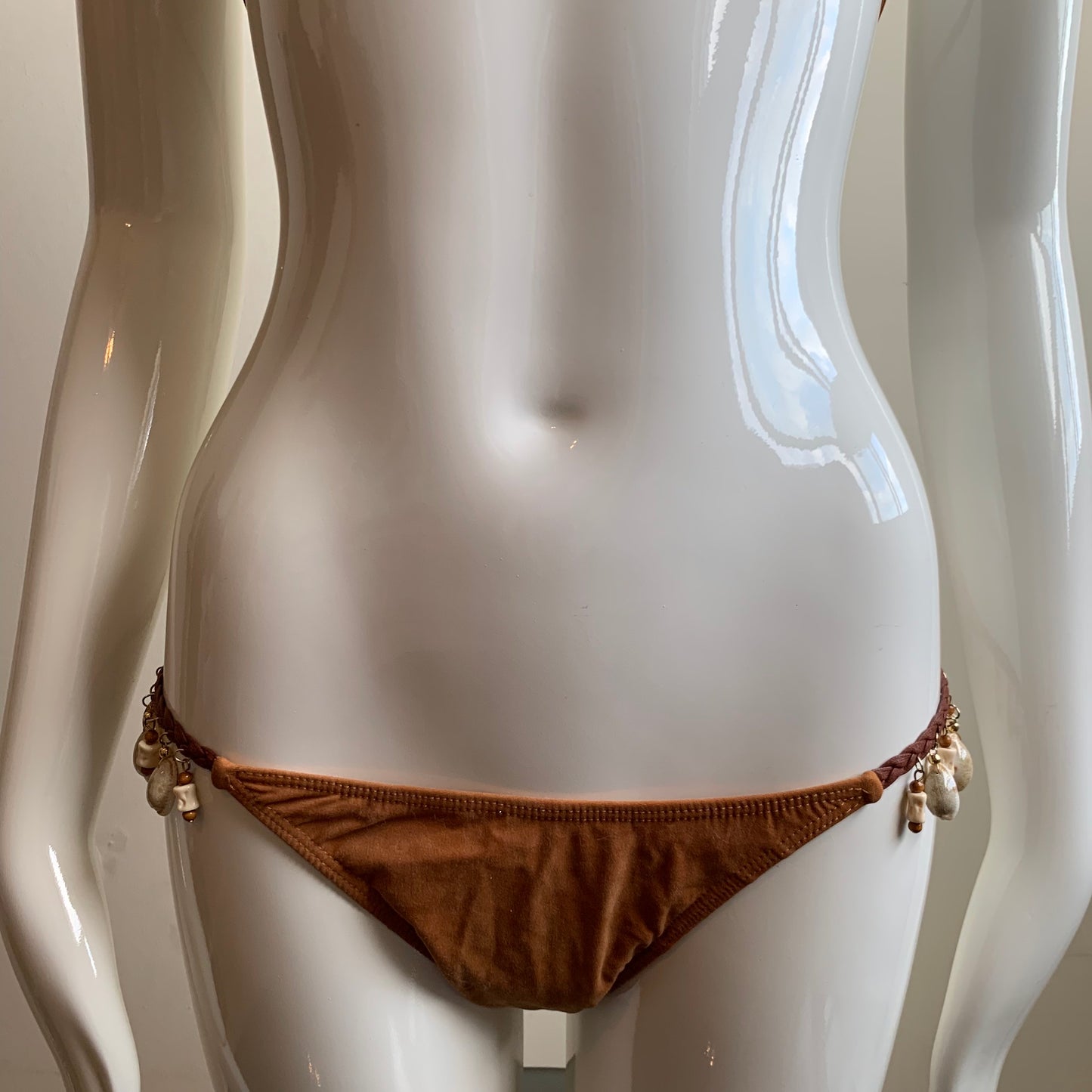 Sauvage California tan beaded suede shell bikini