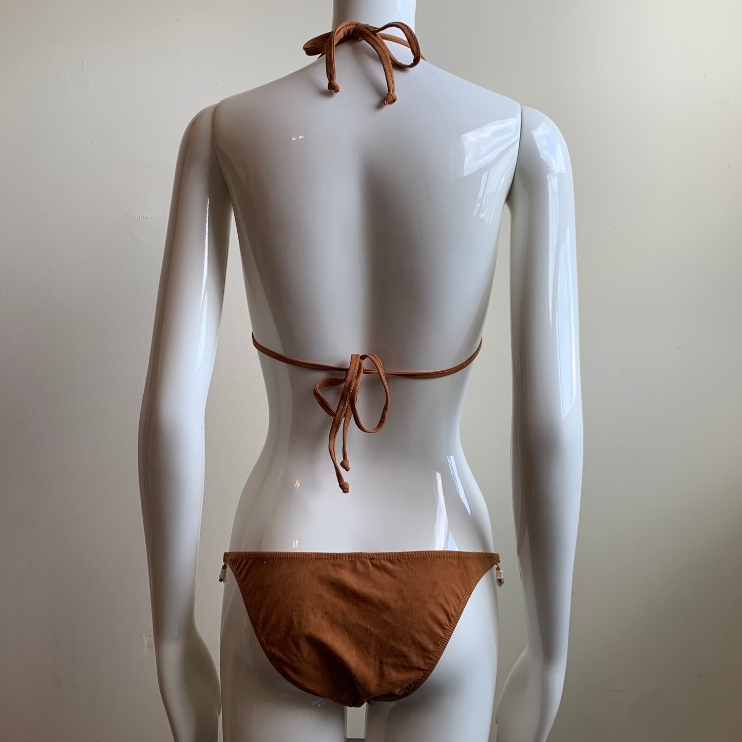 Sauvage California tan beaded suede shell bikini