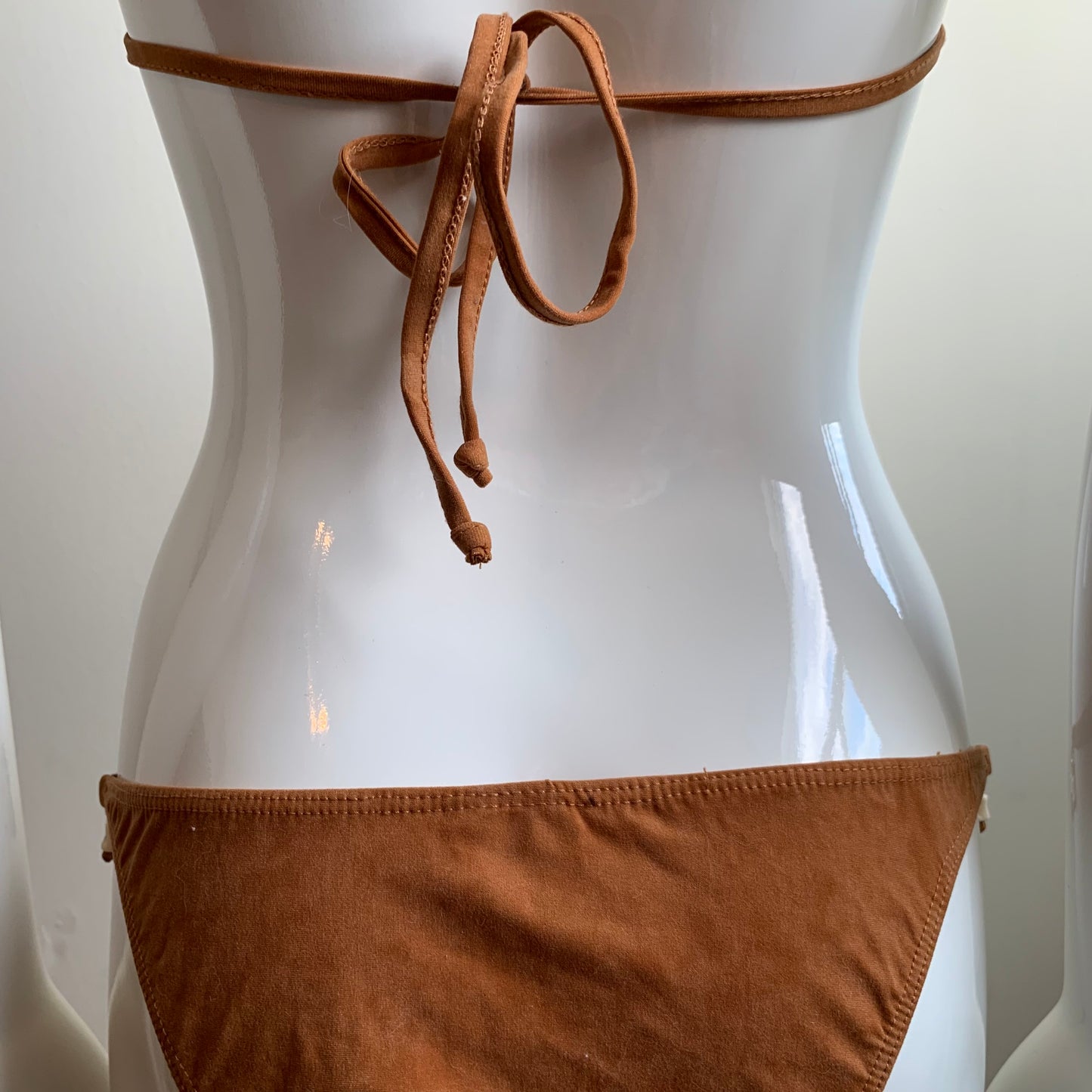 Sauvage California tan beaded suede shell bikini