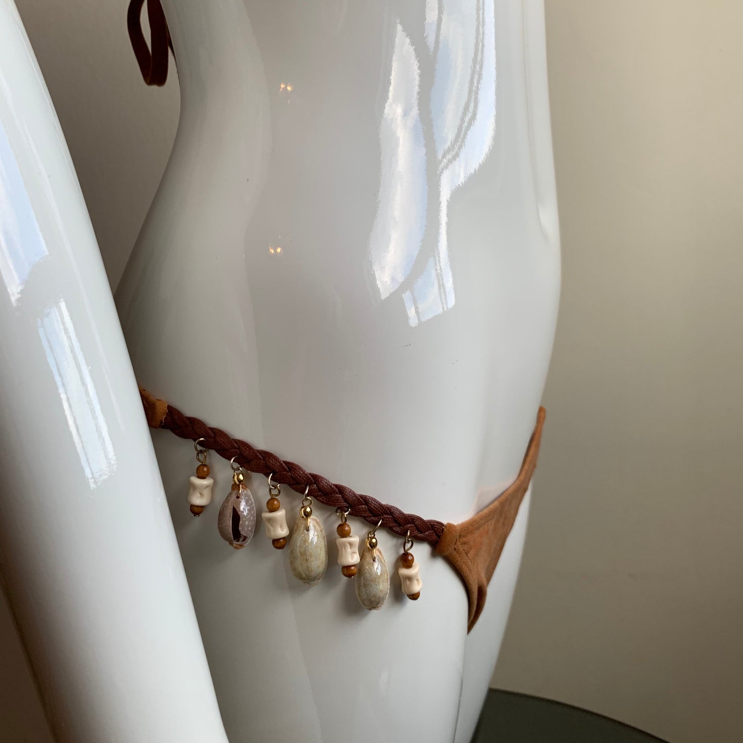 Sauvage California tan beaded suede shell bikini