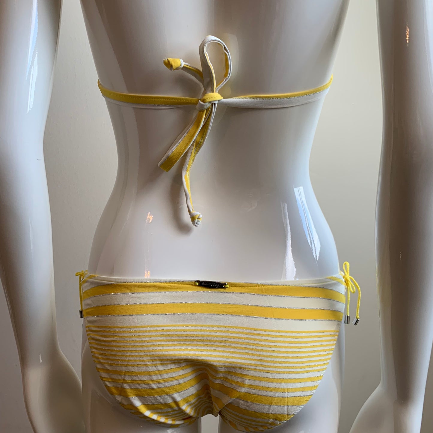 Sauvage yellow silver striped foil lace up bikini