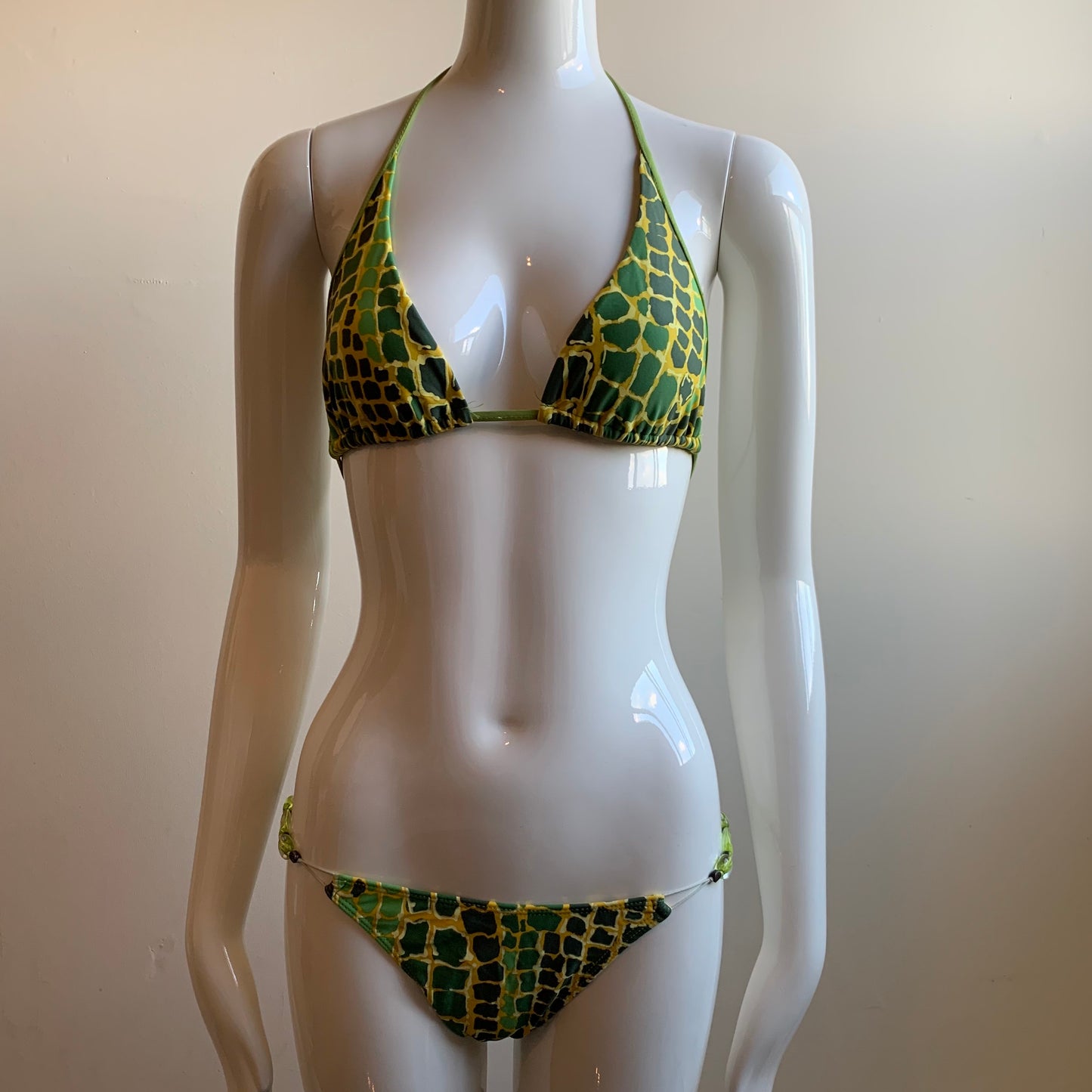 Sauvage california green crocodile print triangle top luxury bikini