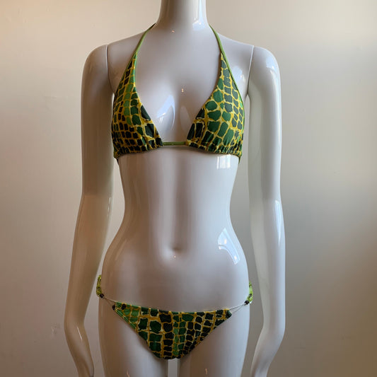 Sauvage california green crocodile print triangle top luxury bikini