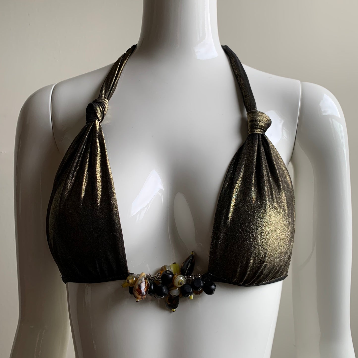 Sauvage california bronze gold beaded halter top luxury bikini