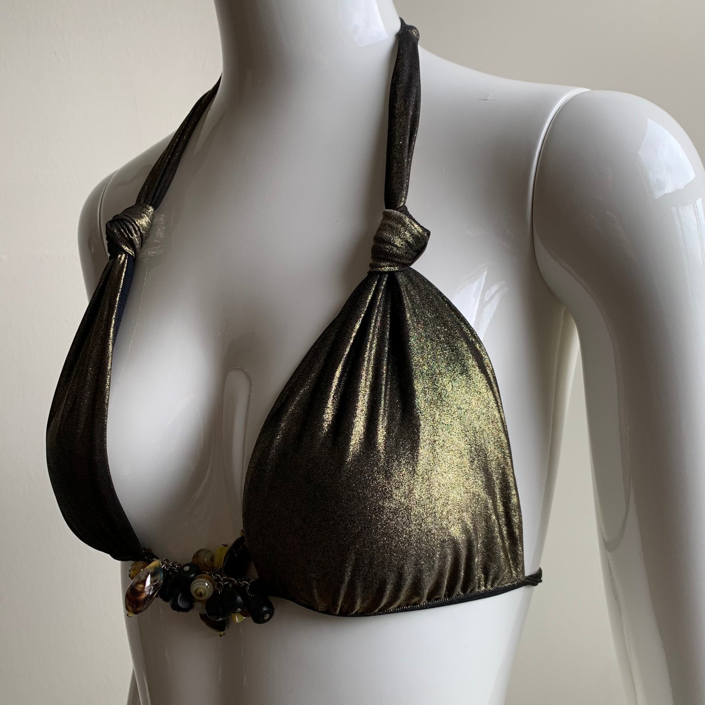 Sauvage california bronze gold beaded halter top luxury bikini