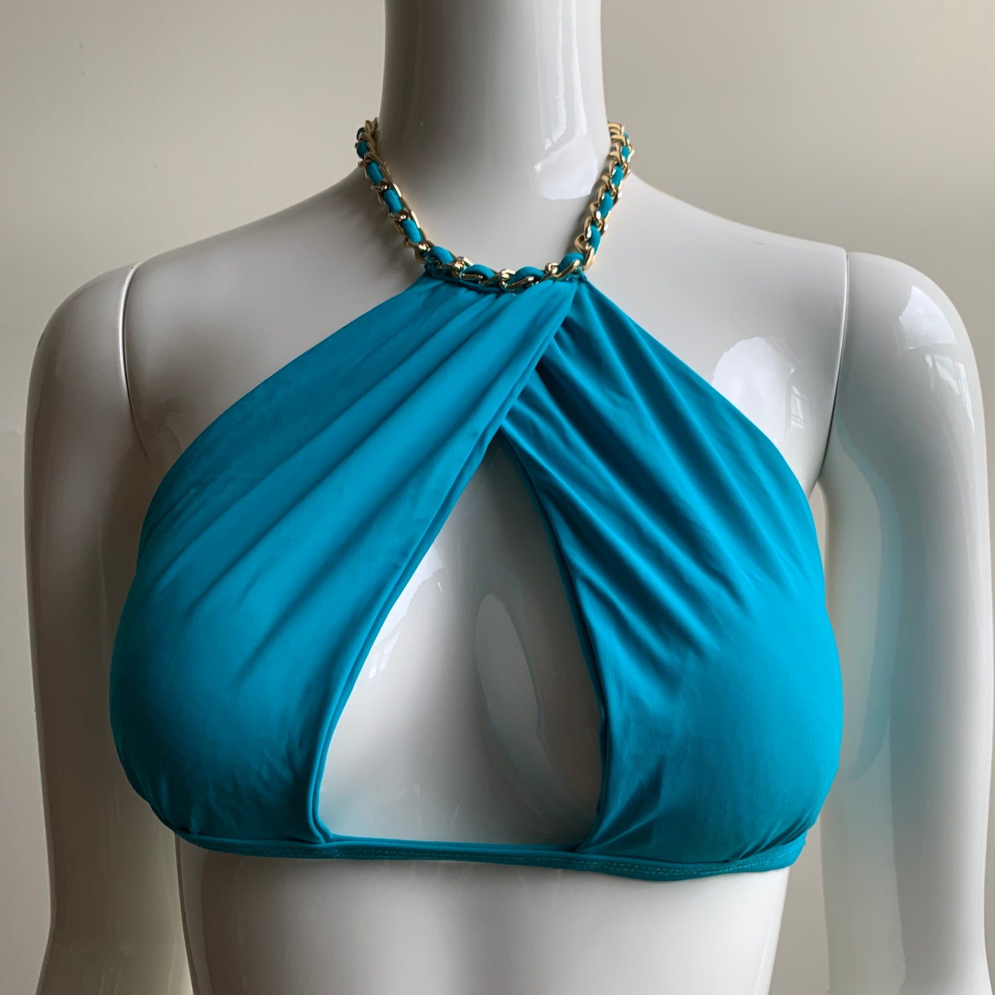 Sauvage california Turquoise Blue Gold Chain high neck luxury bikini