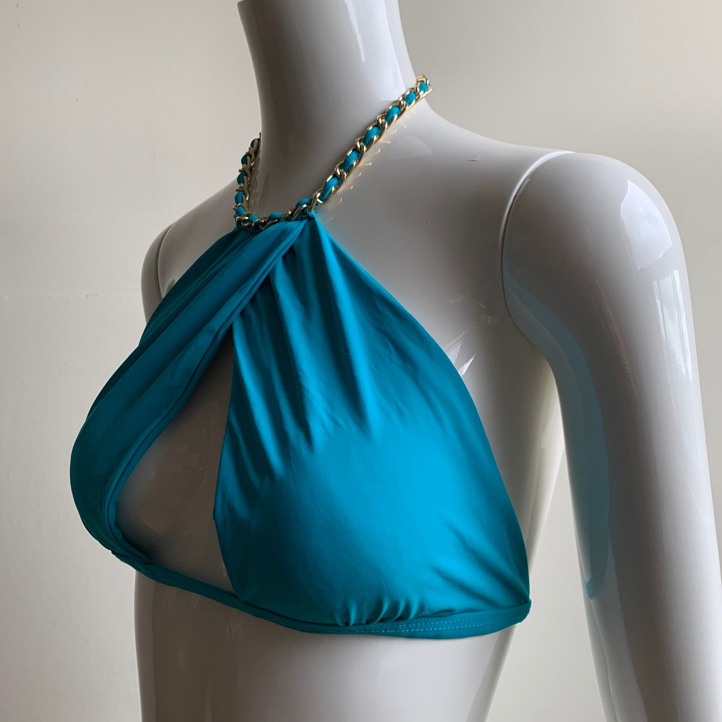 Sauvage california Turquoise Blue Gold Chain high neck luxury bikini
