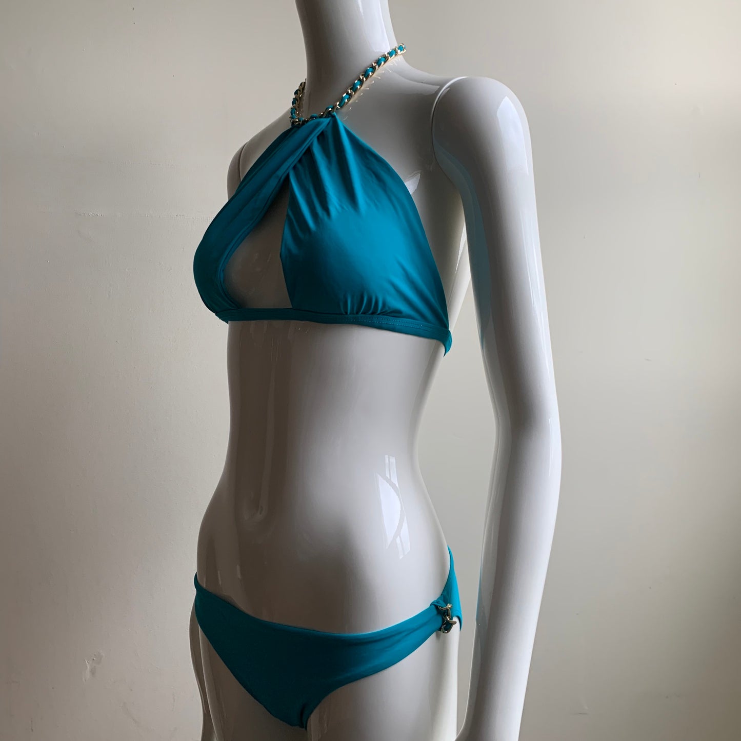 Sauvage california Turquoise Blue Gold Chain high neck luxury bikini