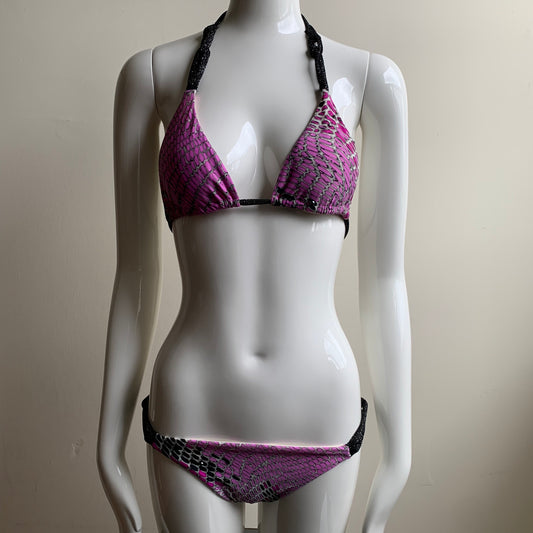 Sauvage purple black crystal snakeskin bikini