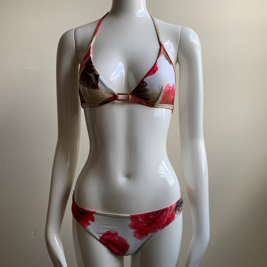 Sauvage cream gold red rose floral bikini