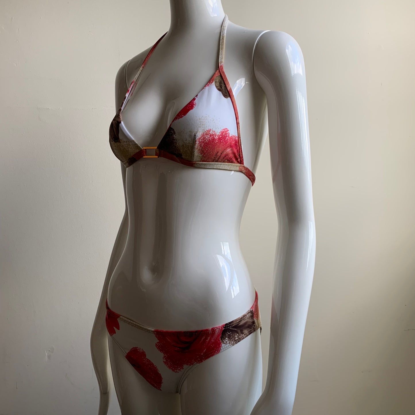 Sauvage cream gold red rose floral bikini