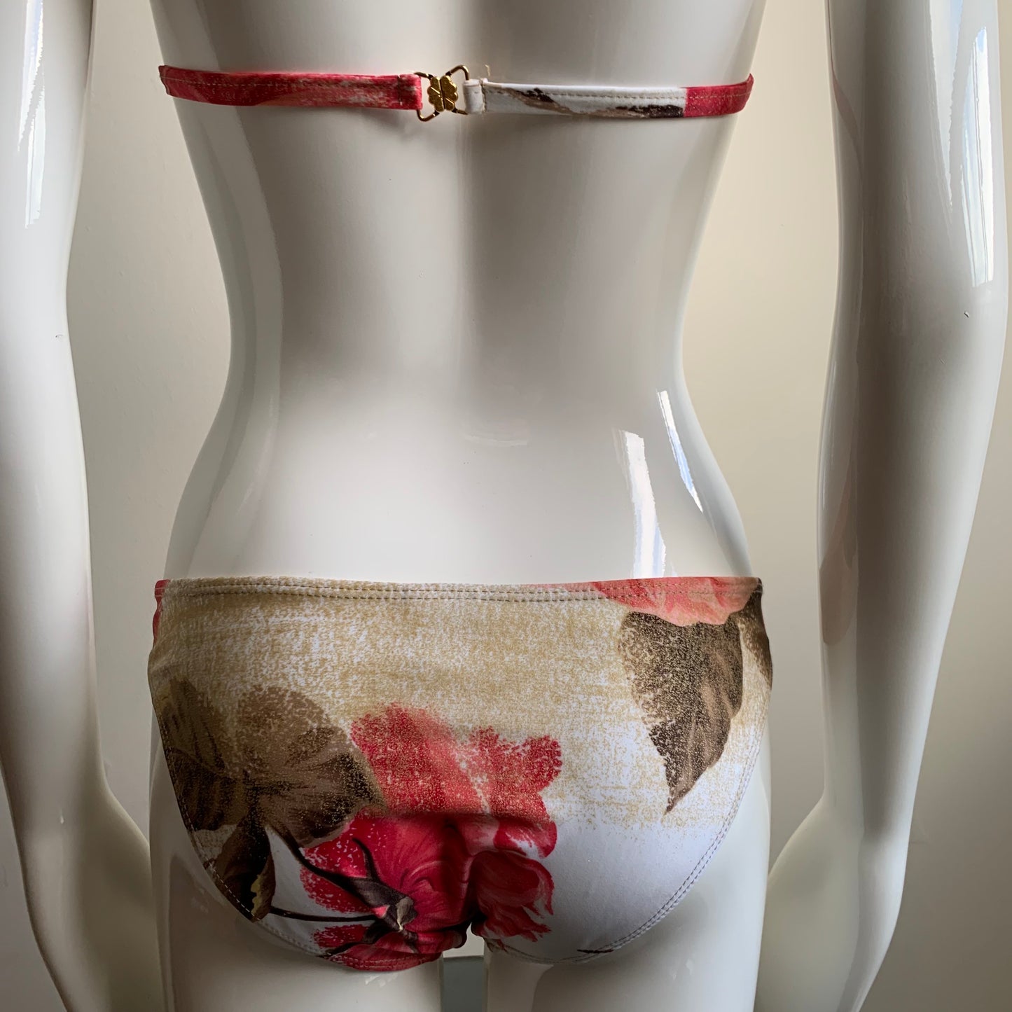 Sauvage cream gold red rose floral bikini
