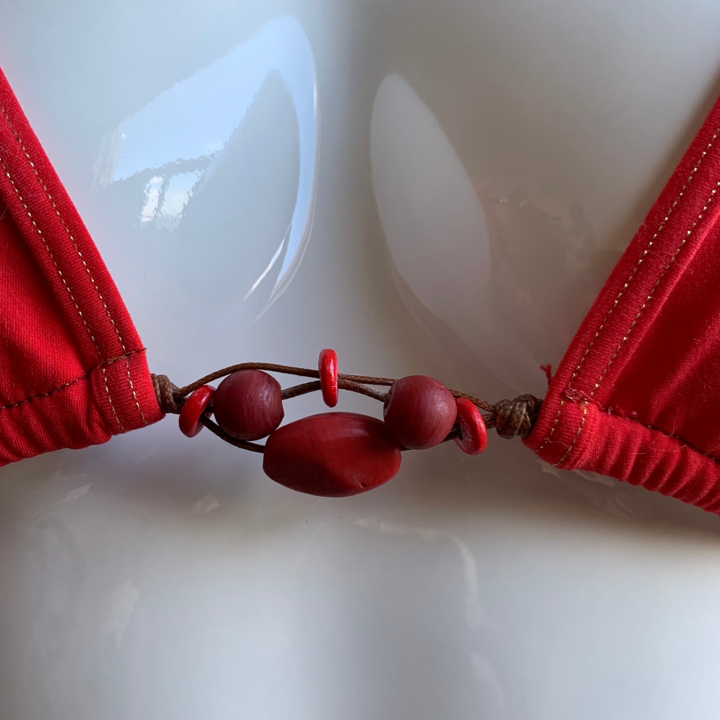 Sauvage california solid Red beaded shell side luxury bikini