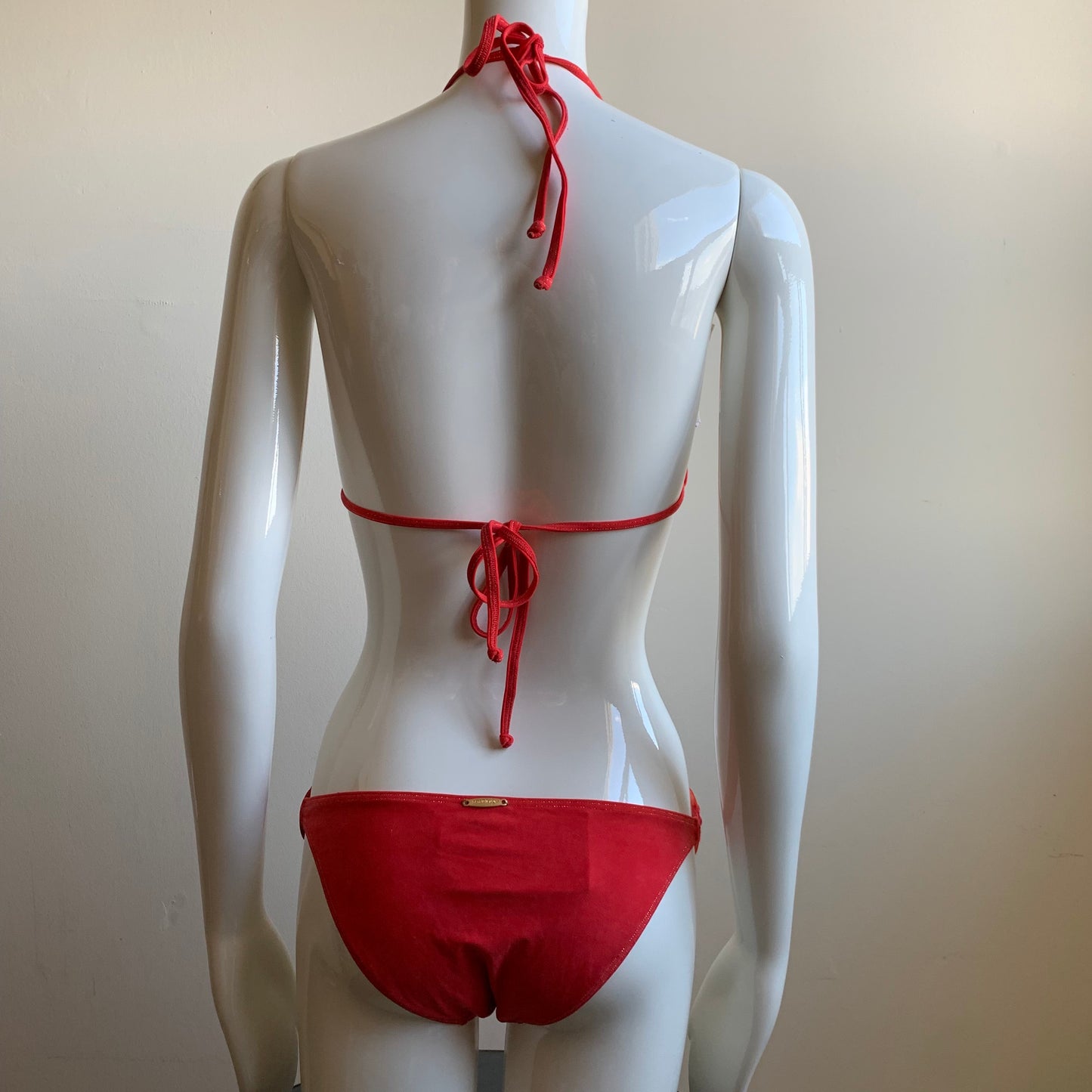 Sauvage california solid Red beaded shell side luxury bikini